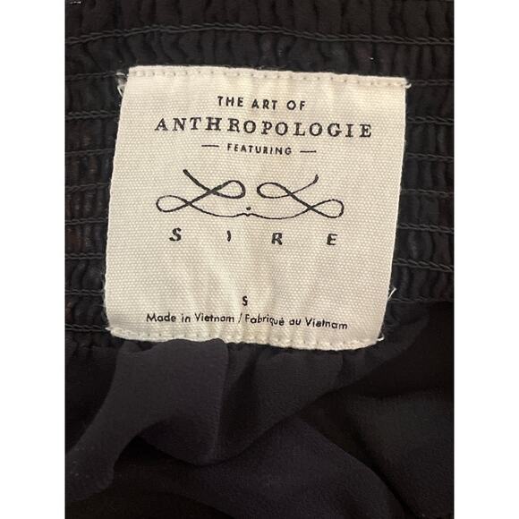 Anthropologie Lil Sire Puff Sleeved Smocked Floral Sheer Blouse Black Small - Picture 9 of 9